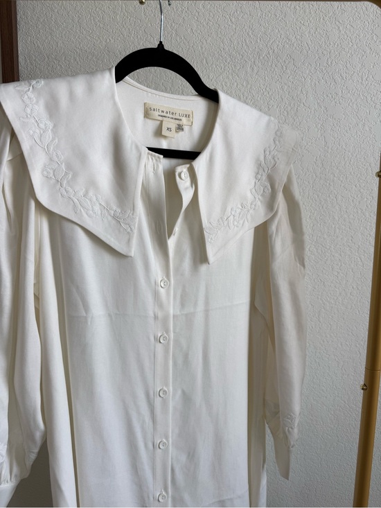 saltwater LUXE Dresses & Skirts - saltwater LUXE Ivory Embroidered Collar Button-Front Blouse